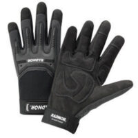 Radnor® Large Black And Gray Full Finger Synthetic Leather By Clarion® And Spandex Impact Resistant Mechanics Gloves With Hook And Loop Cuff, Spandex Back, Reinforced Fingertips And Saddle, EVA Foam Palm Padding And TPR Knuckle