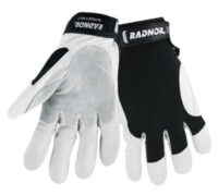 Radnor® Small Full Finger Grain Goatskin Mechanics Gloves With Hook And Loop Cuff, Leather Palm And Thumb Reinforcement, Spandex Back And Reinforced Fingertips