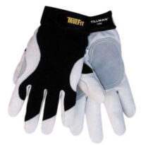 Tillman™ Medium Black And White TrueFit™ Full Finger Top Grain Goatskin And Spandex® Premium Mechanics Gloves With Elastic Cuff, Double Leather Palm, Reinforced Thumb And Smooth Surface Fingers
