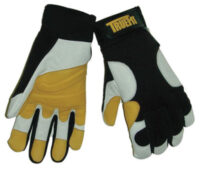 Tillman™ X-Large Black, Gold And Pearl TrueFit™ Full Finger Top Grain Goatskin Super Premium Mechanics Gloves With Elastic Cuff, Nylon Spandex® Back, Goatskin Double Palm And Thumb, Reinforced Fingertips And Additional Padding