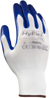 Ansell Size 10 HyFlex® Light Weight Multi-Purpose Cut And Abrasion Resistant Blue Nitrile Palm Coated Work Gloves With White Nylon Liner And Knit Wrist