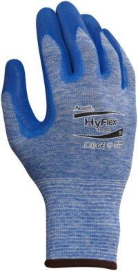 Ansell Size 10 HyFlex® 15 Gauge Medium Duty Cut And Abrasion Resistant Blue Nitrile Palm Coated Work Gloves With Blue Heather Nylon Liner, Knit Wrist And Grip Technology