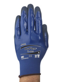 Ansell Size 10 HyFlex® 18 Gauge Black Nitrile Palm And Fingertip Coated Work Gloves With Blue Spandex Liner And Knit Wrist