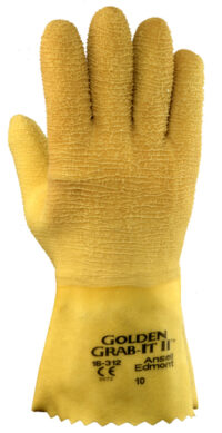 Ansell Size 10 Golden Grab-It® II Heavy Duty Multi-Purpose Cut Resistant Natural Rubber Latex Fully Coated Work Gloves With Jersey Knit Liner And Gauntlet Cuff