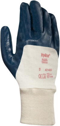 Ansell Size 10 Hylite® Medium Duty Multi-Purpose Cut And Abrasion Resistant Blue Nitrile Palm Coated Work Gloves With Interlock Knit Cotton Liner And Knit Wrist