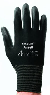Ansell Size 10 SensiLite™ Light Weight General Purpose Abrasion Resistant Black Polyurethane Dipped Palm Coated Work Gloves With Nylon Liner And Elastic Cuff