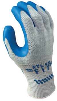 SHOWA™ Size 7 Atlas Fit® 300 10 Gauge Light Weight Abrasion Resistant Blue Natural Rubber Palm Coated Work Gloves With Light Gray Cotton And Polyester Liner And Elastic Knit Wrist