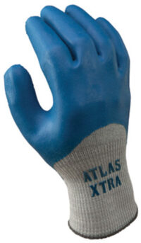 SHOWA™ Size 8 Atlas® XTRA 305 10 Gauge Light Weight General Purpose Abrasion Resistant Blue Natural Latex Palm And Knuckle Coated Work Gloves With Light Gray Seamless Cotton And Polyester Knit Liner And Elastic Knit Wrist