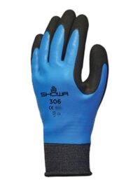 SHOWA™ Size 6 306 13 Gauge Black Dual Foam Latex Fully Dipped Coated Worked Glove With Seamless Blue Knit Nylon And Polyester Liner And Knit Wrist