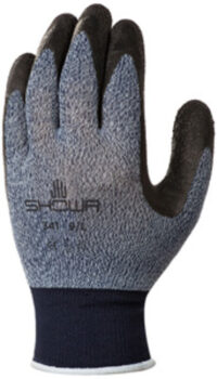 SHOWA™ Size 6 Atlas 13 Gauge Black Latex Palm And Fingertip Coated Work Gloves With Blue And Gray Nylon Liner And Knit Wrist