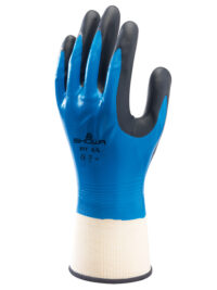 SHOWA™ Size 7 Foam Grip 377 13 Gauge Oil And Chemical Resistant Black And Blue Nitrile Foam Fully Dipped Palm Coated Work Gloves With White Polyester And Nylon Liner And Elastic Knit Wrist