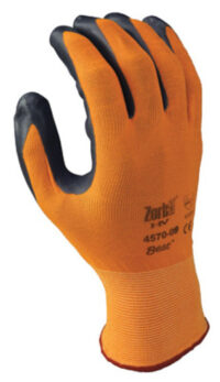 SHOWA™ Size 9 Zorb-IT® HV Abrasion Resistant Gray Nitrile Dipped Palm Coated Work Gloves With Hi-Viz Orange Seamless Nylon And Polyester Knit Liner And Elastic Cuff