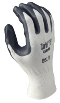 SHOWA™ Size 8 Zorb-IT® Extra Abrasion Resistant Gray Nitrile Dipped Palm Coated Work Gloves With White Seamless Nylon And Polyester Knit Liner And Elastic Cuff