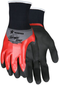 Memphis Glove X-Large Ninja® 18 Gauge Red And Black Breathable Foam Nitrile Palm, Finger And Knuckle Coated Work Glove With Gray Nylon And Spandex Liner And Knit Wrist