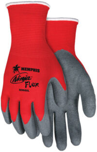 Memphis Small Ninja® Flex 15 Gauge Gray Latex Dipped Palm Coated Work Gloves With Nylon Liner And Knit Wrist