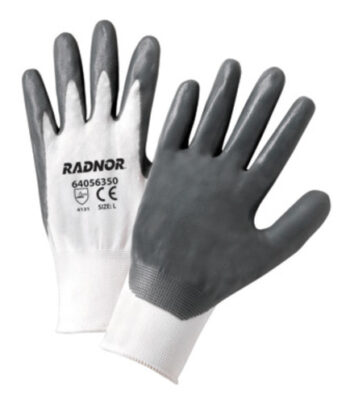 Radnor® X-Large White Nitrile Coated Nylon Gloves With 13 Gauge Nylon Knit Liner And Knit Wrists