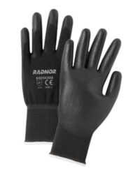 Radnor® 2X 13 Gauge Economy Black Polyurethane Palm Coated Work Gloves With Black Nylon Knit Liner