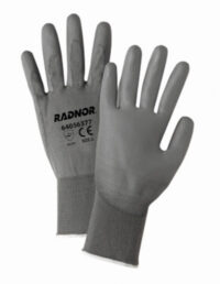 Radnor® Small 13 Gauge Economy Black Polyurethane Palm Coated Work Gloves With Gray Nylon Knit Liner