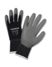 Radnor® 2X 15 Gauge Gray Premium Polyurethane Palm Coated Work Gloves With Black Nylon Liner
