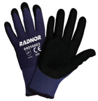 Radnor® Small 15 Gauge Black Nylon Microfoam Nitrile Palm Coated Work Gloves With Blue Seamless Nylon Liner And Dotted Finish