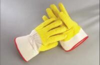 Radnor® Large Yellow/White Economy Rubber Palm Coating Wrinkle Finish Canvas Work Glove With Safety Cuff
