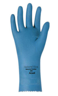 Ansell Size 7 Sky Blue Natural Blue™ 12" 17 mil Unsupported Natural Rubber Latex Light Duty Chemical Resistant Gloves With Fishscale Grip Finish And Pinked Cuff