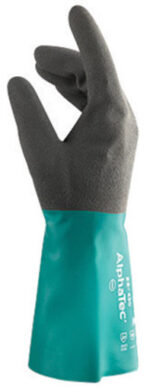 Ansell Size 11 Sea Green AlphaTec® 12" Cotton Flock Lined 10 mil Nitrile Chemical Resistant Gloves With Ansell Grip™ Technology Finish And Gauntlet Cuff