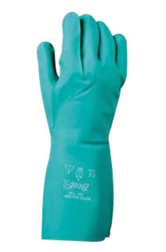 SHOWA™ Size 9 Green Nitri-Solve® 19" 22 mil Unsupported Nitrile Fully Coated Chemical Resistant Gloves With Bisque And Textured Finish And Gauntlet Cuff (Chlorinated)