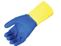 Radnor® Size 7 Yellow 12" Flock Lined 22 Mil Latex Gloves With Blue Neoprene Coating And Embossed Grip Pattern
