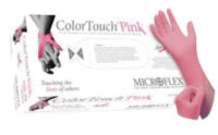Microflex® Large Pink 9.6" ColorTouch® 5.9 mil Latex-Free Latex Ambidextrous Non-Sterile Medical Grade Powder-Free Disposable With Textured Finish, Standard Examination Beaded Cuff And Polymer Coating(100 Gloves Per Dispenser Box)