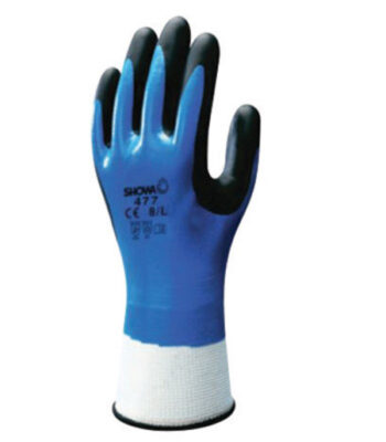 SHOWA™ Size 7 Blue, White And Black Nitrile Polyester/Nylon Knit/Acrylic Terry Lined Cold Weather Gloves With Elastic Cuff And Wing Thumb