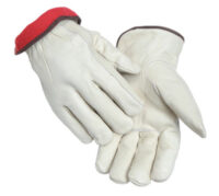 Radnor® Medium White Leather Fleece Lined Cold Weather Gloves With Keystone Thumb, Safety Cuffs, Color Coded Hem And Shirred Elastic Wrist