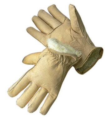 Radnor® Large Tan Leather Thinsulate® Lined Cold Weather Gloves With Keystone Thumb, Safety Cuffs, Color Coded Hem And Shirred Elastic Wrist