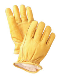 Radnor® Large Yellow Deerskin Thinsulate® Lined Cold Weather Gloves With Keystone Thumb, Slip On Cuffs, Double Stitched Hem And Shirred Elastic Wrist
