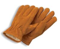 Radnor® Large Brown Leather Thinsulate® Lined Cold Weather Gloves With Keystone Thumb, Slip On Cuffs, Color Coded Hem And Shirred Elastic Wrist