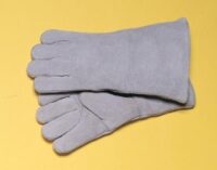 Radnor® Large Pearl Gray 14" Shoulder Split Cowhide Cotton Sock Lined Welders Gloves With Wing Thumb