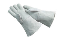 Radnor® Large Pearl Gray 14" Economy Grade Shoulder Split Cowhide Cotton Sock Lined Welders Gloves With Wing Thumb, Fully Welted Fingers And Cotton Stitching