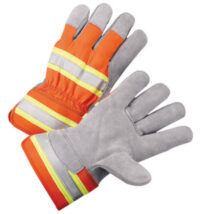 Radnor® X-Large Select Shoulder Leather Palm Gloves With Rubberized Safety Cuff, Fluorescent Orange Polyester Back And Silver Reflective Tape On Knuckles And Cuff