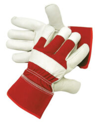 Radnor® Large Premium Grain Goatskin Leather Palm Gloves With Rubberized Safety Cuff And Red Fabric Back