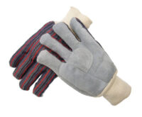 Radnor® Ladies Economy Grade Split Leather Palm Gloves With Knit Wrist, Striped Canvas Back And Circle Patch Reinforcement