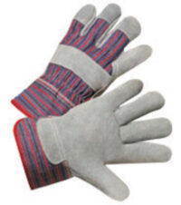 Radnor® Large Economy Grade Split Leather Palm Gloves With Safety Cuff, Striped Canvas Back And Reinforced Knuckle Strap, Pull Tab, Index Finger And Fingertips
