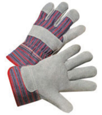 Radnor® X-Large Economy Grade Split Leather Palm Gloves With Safety Cuff, Striped Canvas Back And Reinforced Knuckle Strap, Pull Tab, Index Finger And Fingertips