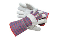 Radnor® Large Economy Grade Split Leather Palm Gloves With Gauntlet Cuff, Striped Canvas Back And Reinforced Knuckle Strap, Pull Tab, Index Finger And Fingertips