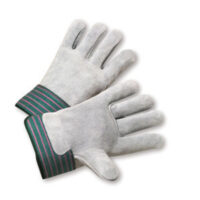 Radnor® Large Select Shoulder Grade Split Leather Palm Gloves With Rubberized Safety Cuff, Full Leather Back And Wing Thumb