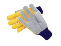 Radnor® Large Select Shoulder Grade Split Leather Palm Gloves With Navy Blue Knit Wrist, Heavy Yellow Canvas Back And Straight Thumb