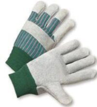 Radnor® Large Standard Split Cowhide Leather Palm Gloves With Knit Wrist, Striped Canvas Back And Reinforced Knucke Strap