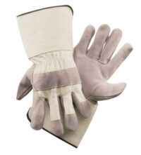 Radnor® 2X Side Split Leather Palm Gloves With Gauntlet Cuff, Duck Canvas Back And Reinforced Knuckle Strap, Pull Tab, Index Finger And Fingertips