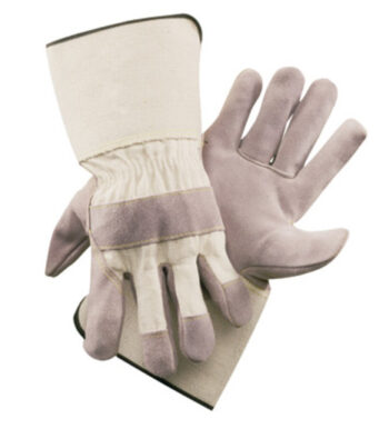 Radnor® Large Side Split Leather Palm Gloves With Safety Cuff, Duck Canvas Back And Double Leather Palm