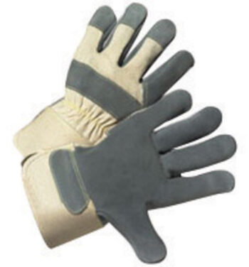 Radnor® Large Premium Side Split Leather Palm Gloves With Rubberized Safety Cuff, Duck Canvas Back And Reinforced Knuckle Strap, Pull Tab, Index Finger And Fingertips