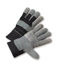 Radnor® Large Economy Grade Split Leather Palm Gloves With Safety Cuff, Denim Back And Leather Palm Patch, Reinforced Knuckle Strap, Pull Tab, Index Finger And Fingertips